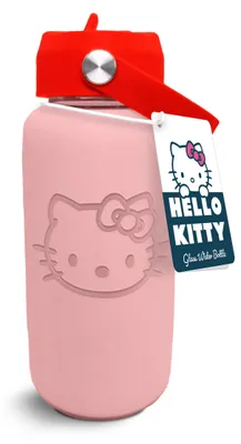 Produktbild von Hello Kitty – Glas-Wasserflasche mit Silikonhülle, 27 oz