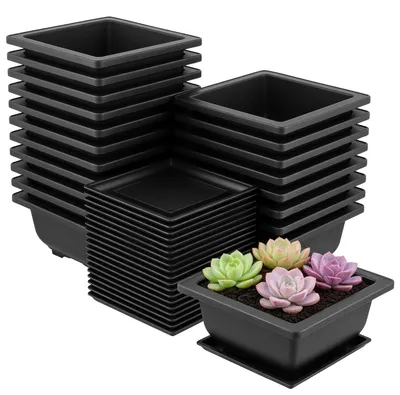 Zdjęcie produktu dla Omgoods - Zestaw 20 plastikowych doniczek do uprawy bonsai z podstawkami