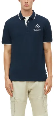 Produktbild von s.Oliver Herren Polo-Shirt – Regular Fit, Baumwoll-Piqué mit Frontprint, strukturiert – 59d1_navy