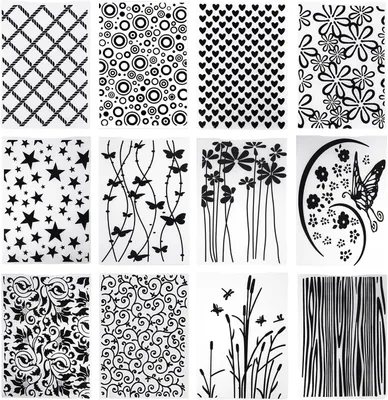 Obrázok produktu pre Embossing šablóny 12 kusov, plast, rôzne vzory, pre scrapbooking