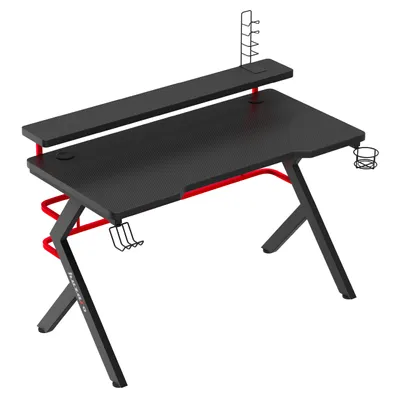 Produktbild von Huzaro Hero 5.0 | Gaming Schreibtisch Computertisch Bürotisch | Arbeitszimmer Gamer | Monitorständer Carbon Tischplatte | 120 x 60 | Schwarz Rot beine