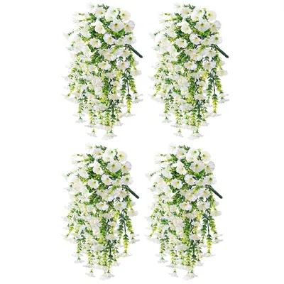 Produktbild von 4 Stück Hängend Künstliche Blumen für Draußen, Terrasse, Veranda, Zuhause, Weiß
