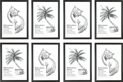 Produktbild von Bilderrahmen Schwarz DIN A3 8 Stück 45 x 32,5 cm Holz Kunststoff bruchsicher Fotorahmen für Zertifikate Urkunden Bilder