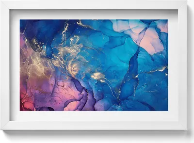 Produktbild von Blaue Abstraktion mit Rosa– Wandbild mit Rahmen – Gerahmtes Bild  – Wanddekoration – 30x20 cm –  Weiß Rahmen
