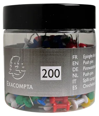 Zdjęcie produktu dla Exacompta 14769E Szpilki do tablic ogłoszeniowych, opakowanie blistrowe, 20 sztuk, kolorowe, 7 mm