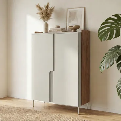 Produktbild von BEAUTYSOFA | Highboard POSITIVO Kommode Kaschmir & Nussbaum Alba 103,2 x 160 x 42 cm – Türen mit Tip-On-System