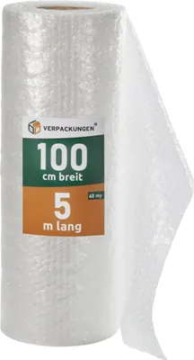 Produktbild von 1 x Luftpolsterfolie (1,0 x 5 m) echte 60 my stark, Versandfolie, Polsterfolie zum Schutz von empfindlichen Gegenständen, recycelbar BB-Verpackungen