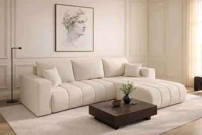 Produktbild von Kaiser Möbel Ecksofa mit schlaffunktion und bettkasten MILO PREMIUM, stoff WIND, Ecru, Rechts