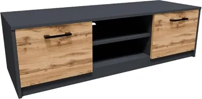 Produktbild von MATKAM Fernsehkommode 2DC H36xB120xT41cm, zwei Ablagen mit Türen links und rechts, in der Mitte ein Regalfach, (Anthrazit Grau-Wotan Eiche)
