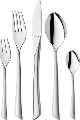 Produktbild von WMF Virginia Besteckset 6 Personen, 30 teilig, eingesetzte Messerklinge, Cromargan protect Edelstahl teilmattiert, kratzbeständig, spülmaschinengeeignet