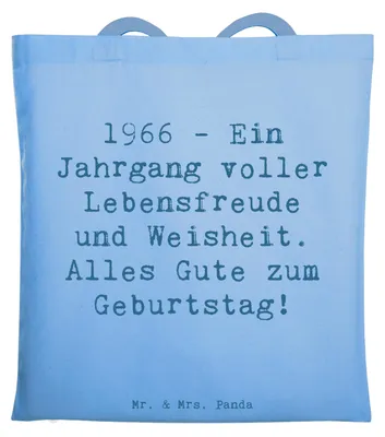 Produktbild von Mr. & Mrs. Panda Shopping Tasche Spruch 1966 Geburtstag - Sky Blue - Geschenk, Jutebeutel, Laptoptasche, Alter, Lebensfreude, Happy Birthday, canvas, Tote Bag