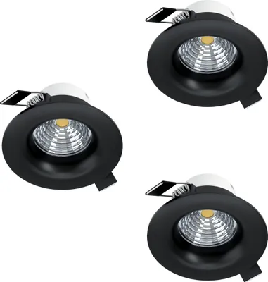 Image de EGLO, lot de 3 spots encastrés Saliceto, spots de plafond dimmables, spots de plafond ronds en aluminium de couleur noire, lumière blanc chaud, diamètre 8,8 cm