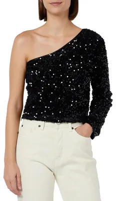 Produktbild von NAEMI Damen One-Shoulder-Pailletten Top 19525544-NA01, schwarz, S