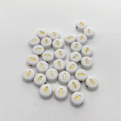Produktbild von Buchstaben Perlen, 30 Stück, 4x7 mm, gold mit weiß, rund, Zahl 1