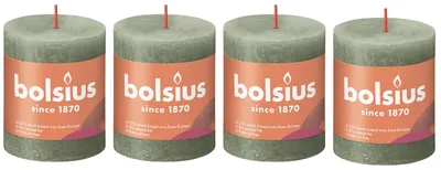 Image de lot de 4 bougies - hauteur 8 cm - diamètre 6,8 cm - Rustique - Vert olive