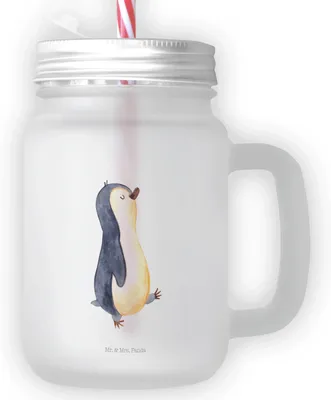 Produktbild von Mr. & Mrs. Panda Glas Pinguin marschieren - Transparent - Geschenk, Mason Jar, Familie, Bruder, Mit Schraubdeckel, Stolz, Cocktailglas, Becher Deckel, Schwester
