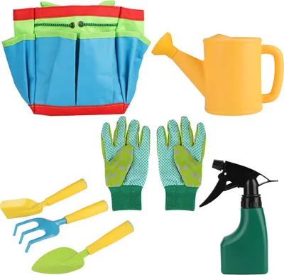Image de Set d'outils de jardinage pour enfants 5 PCS - Outils de jardinage pour enfants Pelle Râteau Fourche Arrosoir et sac de transport
