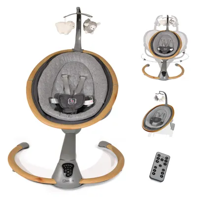 Produktbild von BabyGo Elektrische Babywippe Homey, grau/Holzoptik