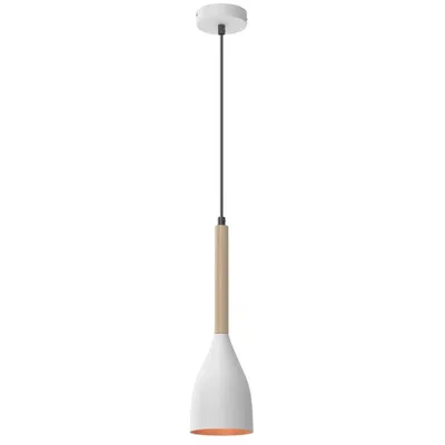 Zdjęcie produktu dla Lampa wisząca Muza biały matowa-jasne drewno-złota 1xE27x15W metal wym:110x11x11cm IP20 Luminex