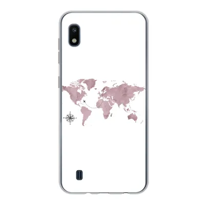 Produktbild von MuchoWow® Handyhülle Schutzhülle Hülle für Samsung Galaxy A10 Weltkarte - Rosa - Flugzeug Silikon Softcase Handy Hülle - Schutzhülle