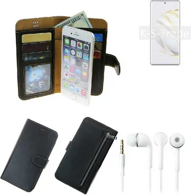 Produktbild von TOP SET Handy Hülle Schutz Hülle kompatibel mit Huawei nova 10  schwarz aus Kunstleder + Kopfhörer Smartphone Tasche vollwertige Geldbörse