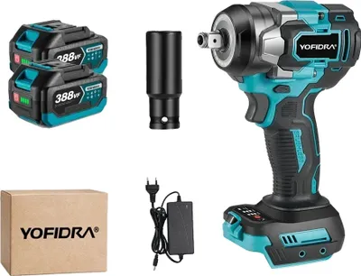 Obrázek produktu pro Rázový utahovák YOFIDRA, krouticí moment 1200 Nm, volnoběžné otáčky 6800 ot/min, 2 baterie EU zástrčka A