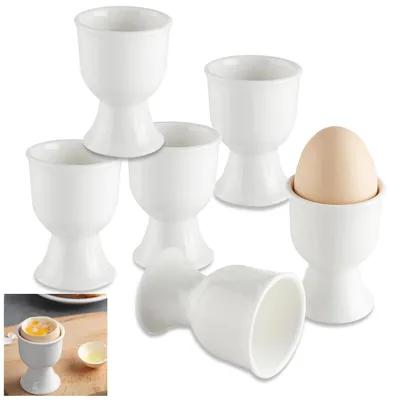 Image de TRANKIELO® - Couvercles pour œufs en porcelaine blanche - Lot de 6, adaptés au micro-ondes, au lave-vaisselle et au réfrigérateur