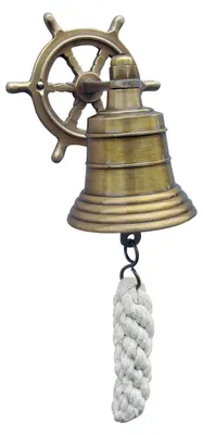 Image de Cloche avec support mural pour gouvernail, laiton antique, 5,5 cm