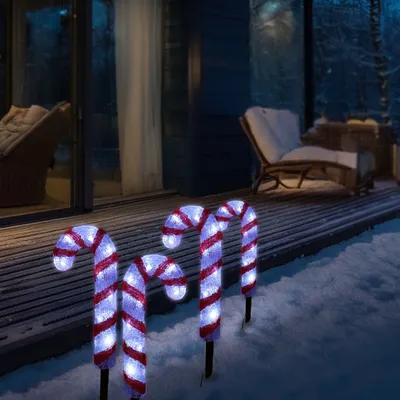 LED Zuckerstangen - je 16 kaltweiße LED - H: 25cm - Timer - inkl. Trafo - für Außen - 5 Stück