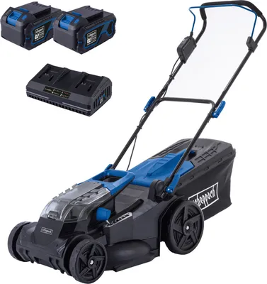 Zdjęcie produktu dla Kosiarka akumulatorowa Scheppach BC-MP430-X z akumulatorem 2x 4Ah + podwójna ładowarka 4,5A | zasilanie akumulatorowe 2x 20 V (40 V) | wysokość koszenia w 6 stopniach od 25 - 75 mm