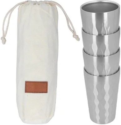 Obrázok produktu pre Ľahké, stohovateľné, nerezové poháre, objem 350 ml, vhodné na kemping a turistiku
