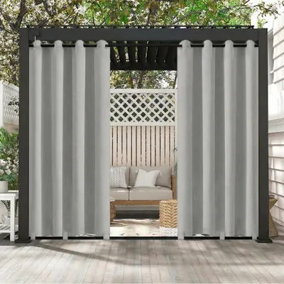 Immagine prodotto di Tende per esterni Tenda impermeabile ad occhielli per esterni Tenda antivento per terrazza a padiglione, 2 pezzi, grigio chiaro, L132xH243cm