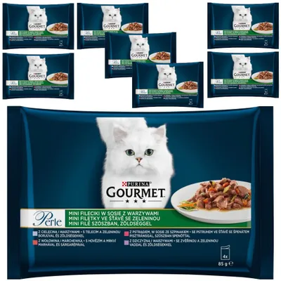 Zdjęcie produktu dla Purina Gourmet Perle Mix z Warzywami 8x340g (32 saszetki) Mokra Karma Dla Kota Mini Fileciki w Sosie