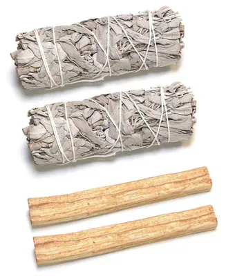 Image de Kit de purification énergétique - comprenant 2 sachets de sauge blanche et 2 bâtons de Palo Santo - Pour une purification énergétique - Produit naturel