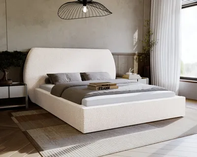 Obrázok produktu pre Čalúnená posteľ GRAINGOLD Blossom 140x200 - posteľ s lamelovým roštom a zásuvkou - látka Bouclé - moderná spálňová posteľ - krémová (Anthology 20)