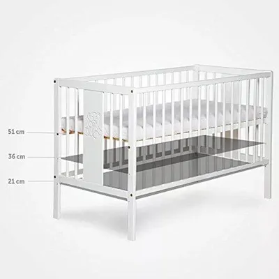 Productafbeelding van Babybed 120 x 60 cm met verstelbare hoogtes - ledikant van gelakt grenenhout en MDF