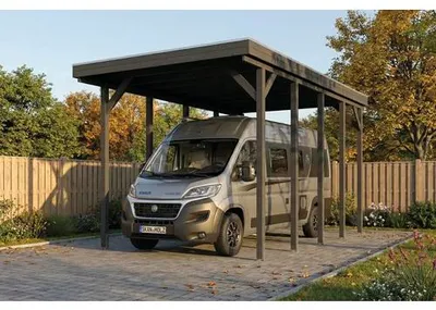 Produktbild von Carport für Wohnmobil, Einzelcarport SKAN HOLZ Friesland inkl. Pfostenanker 402 x 708 cm schiefergrau