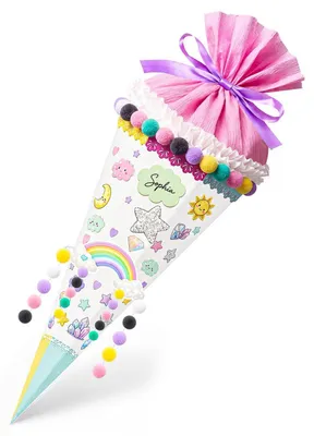Produktbild von Schultüte Bastelset Mädchen Regenbogen 6-eckig 43 cm mit Zubehör