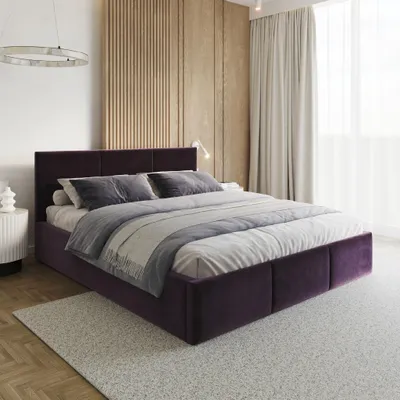 Produktbild von FDM Bett AMBER Paris 180x200 cm Polsterbett mit Lattenrost aus Metall Bettkasten Stauraumbett Samt purple