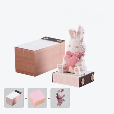 Produktbild von 3D-Kunstkalender-Notizblock 2024, kreativer Uhrkalender, niedliches Kaninchen, Tränenpapier, Gravur, Notiz, DIY-Notiz (Kaninchen)
