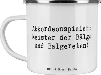 Produktbild von Mr. & Mrs. Panda Emaille Becher Spruch Akkordeonmeister - Weiß - Geschenk, volkstümlich, Instrument, Balg, Musikinstrument, lernen, Pott, Akkordeon, Tasse, Teetasse