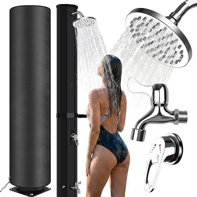 Produktbild von Solardusche 60 Liter Gartendusche Aussendusche mit Duschkopf und Fußhahn, Ohne Stromanschluss, Warmes Wasser bis 60°C, Outdoordusche mit Gartenschlauch-Anschluss für Garten, Pool, Strand