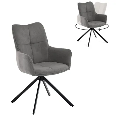 Obrázek produktu pro BEAUTYSOFA jídelní židle, 360° otočná, barva šedá (PECTO), otočná židle s područkami, kuchyňská židle s černými kovovými nohami