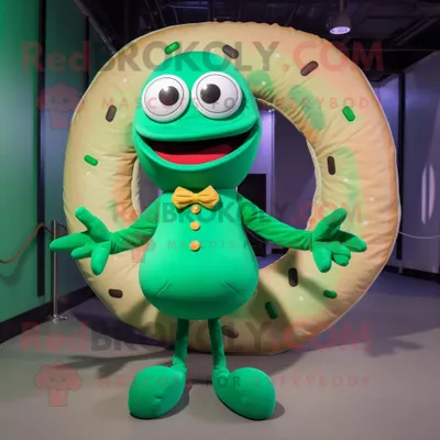 Produktbild von Grüner REDBROKOLY Donut Maskottchen Kostüm mit Rollkragenpullover und Fliege