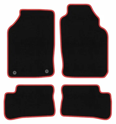 Produktbild von Velours-Fußmatten für Nissan 100NX 1990-1995 (Coupé/Targa) – 4-tlg, Schwarz/Rot, passgenau – Wielganizator CARLUX