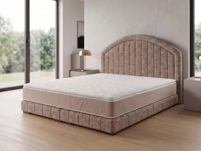Produktbild von Polsterbett  LEON 2 mit Kopfteil, modernes gepolstertes Bett in 140 x 200 cm Farbe: Hellbraun