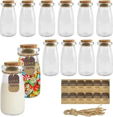 Immagine prodotto di Mini bottiglie in vetro da 100 ml con tappo di sughero, 12 pezzi, per erbe aromatiche