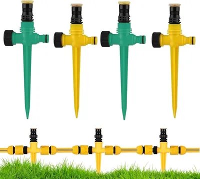 Imagen del producto de Riego por aspersión, juego de 4 unidades, giratorio 360°, con estaca para fijación al suelo, para riego de jardines