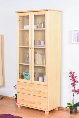 Produktbild von Büchervitrine, Vitrine - Kiefer Massivholz, Farbe: Natur