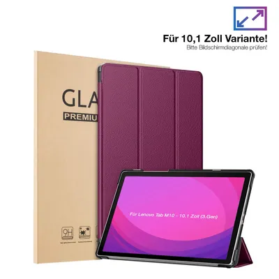 Produktbild von Schutzhülle + 2x 9H Display Glas für Lenovo Tab M10 Gen 3 2022 10.1 Zoll Cover Case Schutz Tablet Farbe: Lila